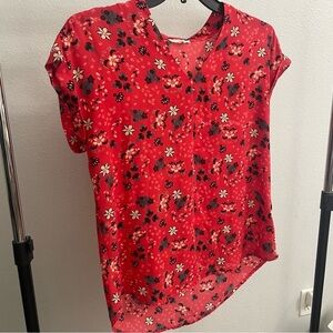 Pleione blouse size S red floral cap sleeve